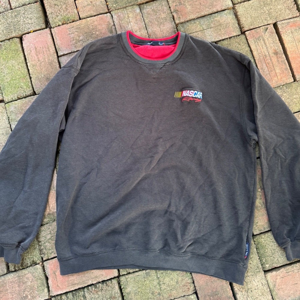 NASCAR Racing Sweatshirt Mens XL‎ Sport-Tek Black Red Double Collar Crewneck